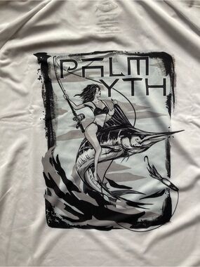 Palmyth Performance White Fishing Hoodie Shirt Mens XL UPS 50+ Woman Swordfish